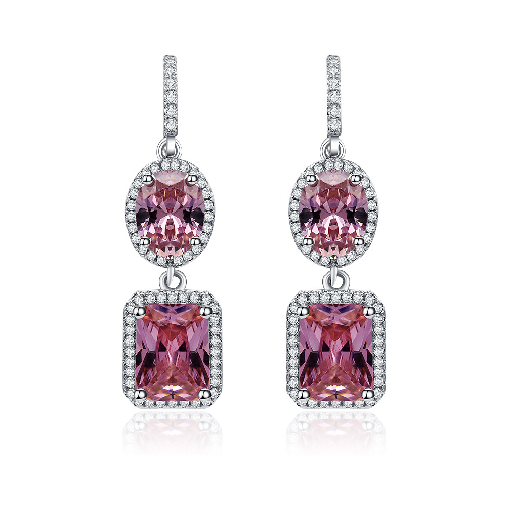 Double Pink Gemstone Drop Hook Earrings